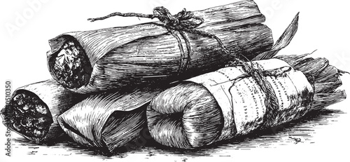 Mexican Tamales, wrapped in corn husks illustration on a white background. This vector illustration can be used in any size you like for advertising, logos, and other work.