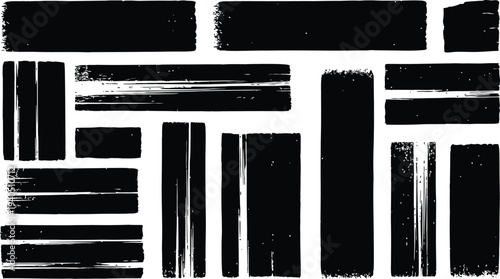 Abstract brushstroke composition with black rectangles