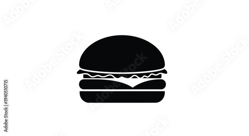 A simple black silhouette of a classic cheeseburger