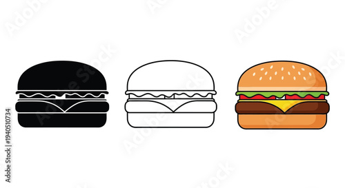 Three burger variations displaying color outline and full silhouette