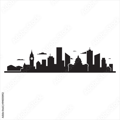 Wallpaper Mural A black city skyline silhouette vector illustration features a downtown urban cityscape with skyscraper architecture, prominent building outlines, and famous landmarks across a panoramic skyscraper la Torontodigital.ca