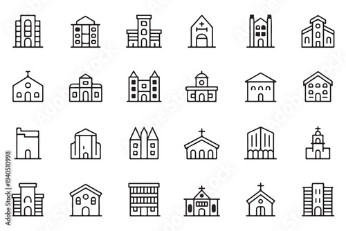 Building linear icons set. collection of architecture line icons for website, mobile app design