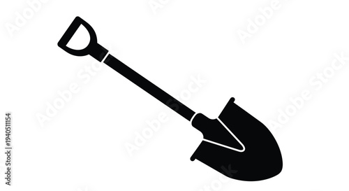 Black silhouette of a garden shovel against a white background silhouette