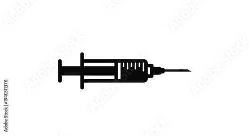 A black syringe illustration against a white background silhouette