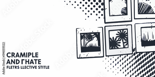 A collection of framed palm tree silhouettes against a dotted background