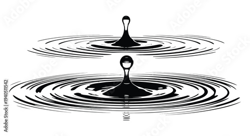 A striking black and white illustration depicts water droplets creating concentric ripples a dramatic silhouette high quality professional detailed modern elegant stylish clean