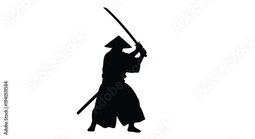 Samurai warrior wielding a katana in a dynamic pose silhouette