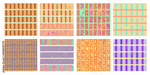 Colorful woven patterns arranged in a grid formation geometric design