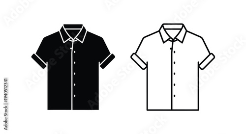 Two short sleeved shirts shown in contrasting black and white silhouette