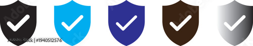 Shield check mark icon set security protection verification safety approval black and white. security icon with check mark and lock sign