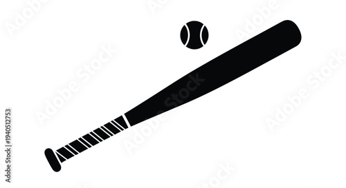 Baseball bat and ball depicted in a stark black silhouette