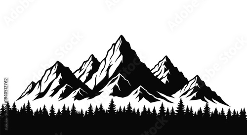 Dramatic mountain range with evergreen forest a striking silhouette
