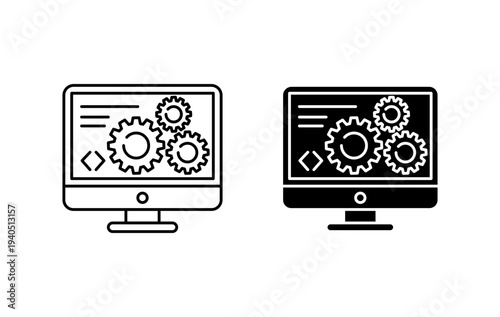 Back end icon with editable stroke. Black solid icons