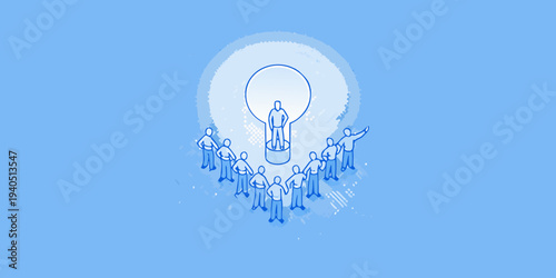 A group of people gathered around an illuminated light bulb concept