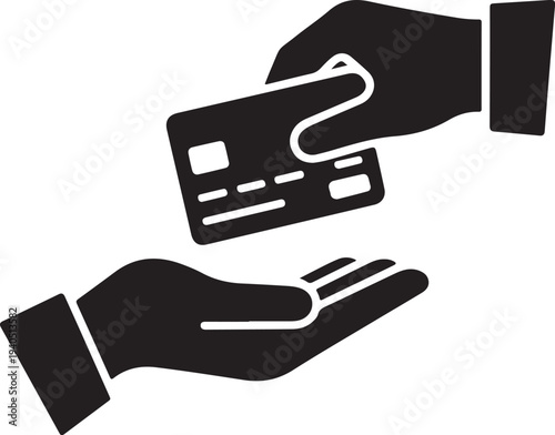 One persons hand offers a credit card to another persons open receiving hand