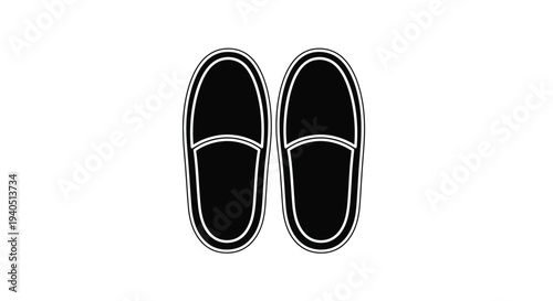 A pair of black casual loafers displayed on a white background silhouette