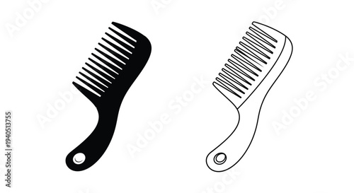 Two hair combs one black and one white shown in profile silhouette
