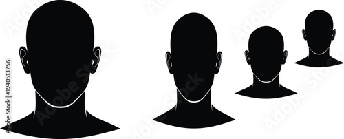 Male head silhouette profile avatar set isolated human face outline icon collection cad drawing flat vector illustration design