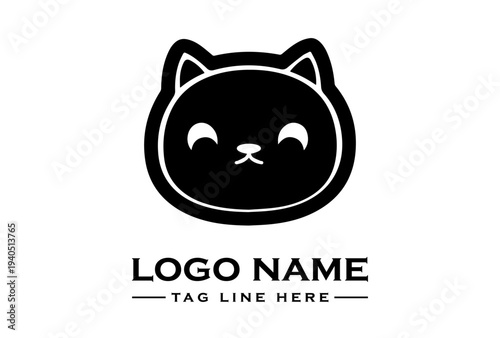 Black silhouette logo of a cat's face with text 'LOGO NAME' and 'TAG LINE HERE' on a white background.