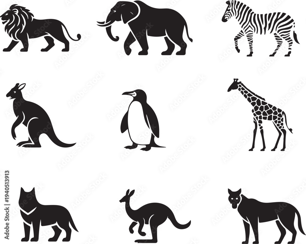 Fototapeta premium collection of animals silhouettes