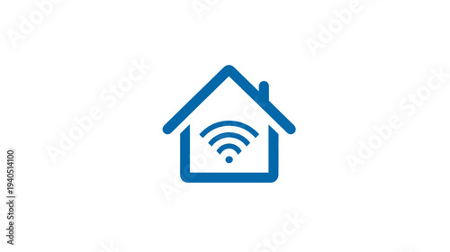 Smart Home Network Icon with Wi-Fi Signals. Digital House Automation, Internet of Things (IoT) Concept Illustration.