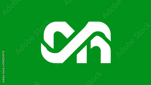 Abstract white interconnected fluid lines symbol on a vibrant green background, modern digital graphic design element.