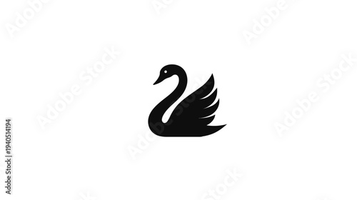 Elegant Black Swan Silhouette Icon. Minimalist Water Bird Graphic Design Element on White Background.