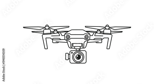 Detailed line art illustration of a drone viewed from below silhouette