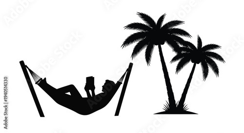 Relaxing in a hammock with palm trees a striking silhouette