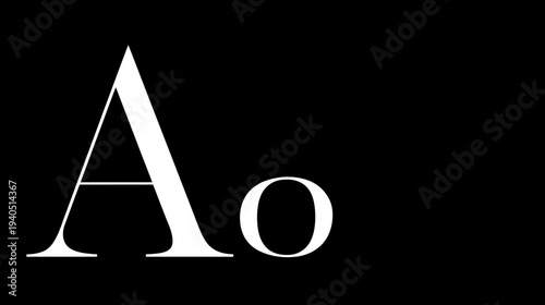 Elegant White Serif Font Capital A and Lowercase O Letters on a Dark Black Background, Typography and Alphabet Concept