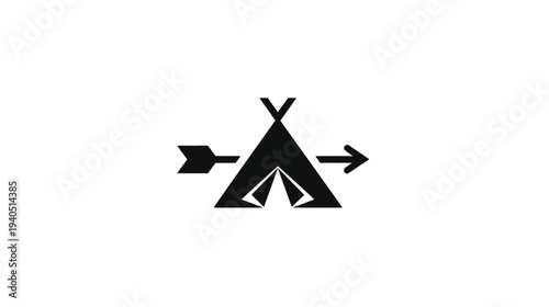 Minimalist black teepee with arrow design, an iconic symbol of adventure, travel, and indigenous culture on a clean white background.