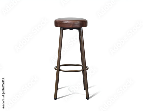 Rustic brown leather-topped stool with dark metal legs