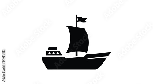 Simple black silhouette of a sailboat on a white background silhouette