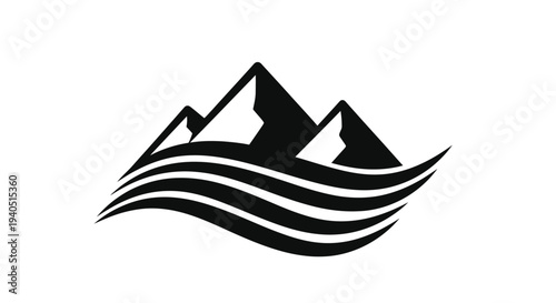 Mountain and wave design with a striking black silhouette