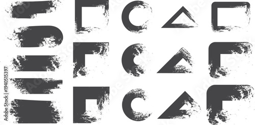 Set of 12 brush stroke shape icons vector