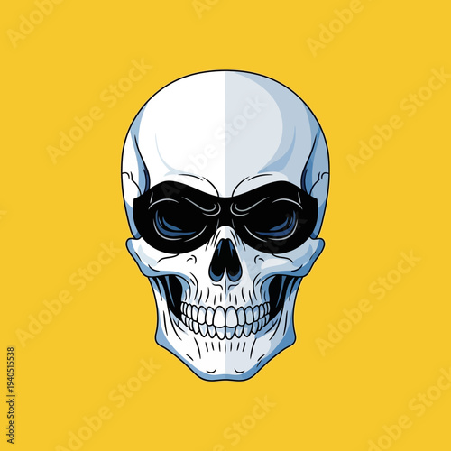 White Skull with Black Mask on Yellow Background