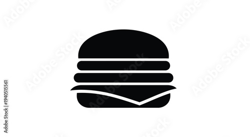 A simple black graphic of a stacked cheeseburger silhouette