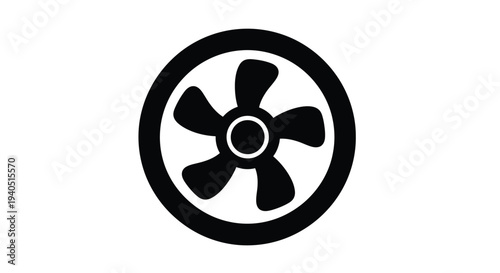 Black circular icon depicting a fan blade minimalist silhouette