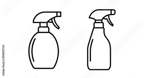 Two spray bottles depicted in a minimalist black outline silhouette