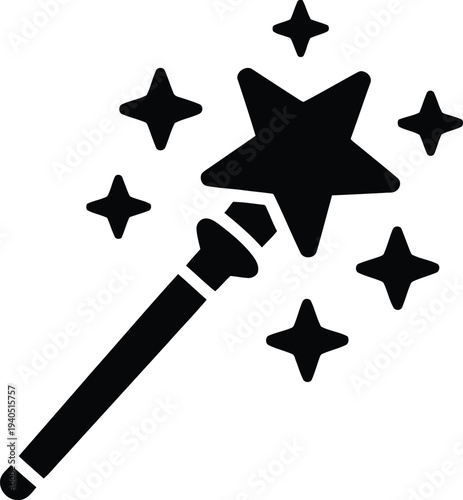 Black magic wand with stars vector icon