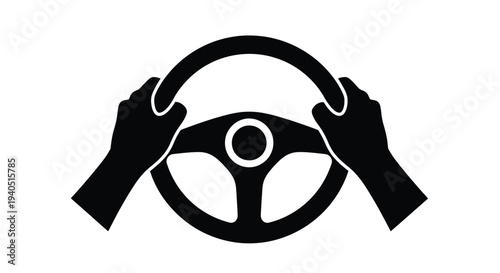 Hands gripping a steering wheel a striking black shape silhouette