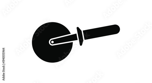A black silhouette of a pizza cutter tool on a white background
