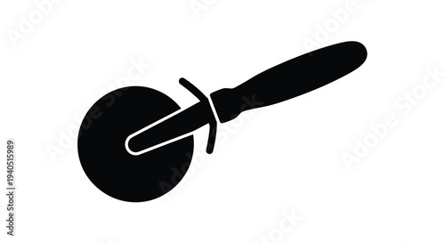 Black pizza cutter tool displayed against a white background silhouette