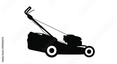 Black silhouette of a riding lawn mower against a white background silhouette