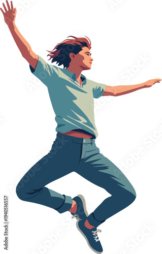 ragazzo uomo o donna che salta felice gioia improvvisa illustrazione vettoriale 