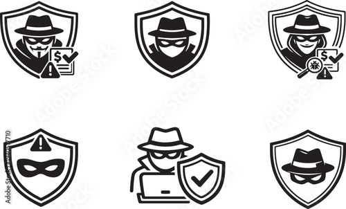  Insurance fraud concept with hacker and shield security protection for financial risk