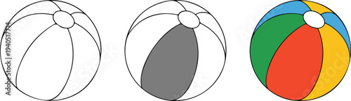 Minimal beach ball icon set with outline monochrome and colorful panel variations summer toy vector illustration