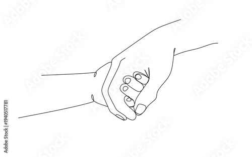 continuous single line drawing of child holding finger of mothers hand  line art vector illustration