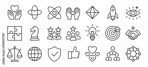 Collection of black line representing business concepts and values