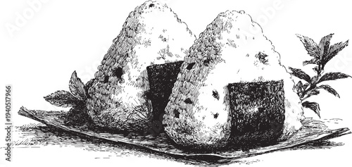 Japanese Onigiri illustration on a white background. This vector illustration can be used in any size you like for advertising, logos, and other work.
